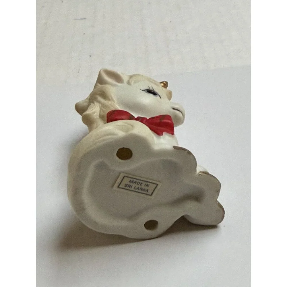 Christmas Ceramic Unicorn Figurine Bow Present Gift Holiday Decor